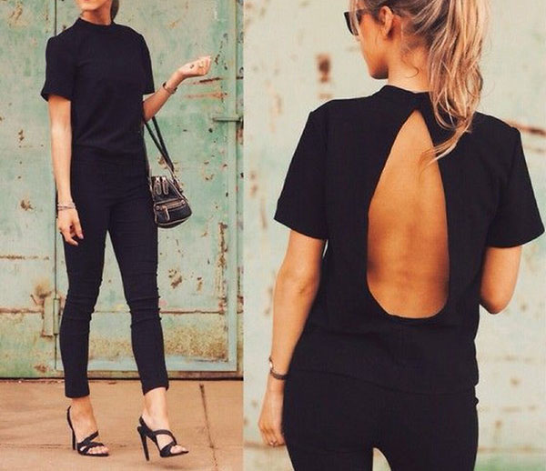 Summer Popular Sexy Backless Fitted Tee