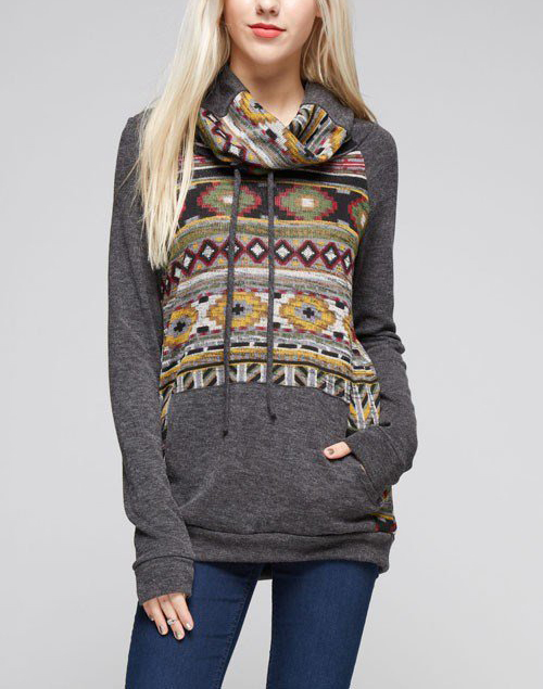 Euro Style Turtleneck Long Sleeve Fair Isle Oversize Hoodies