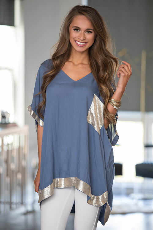 Chic V Neck Pocket Asymmetrical T Shirt