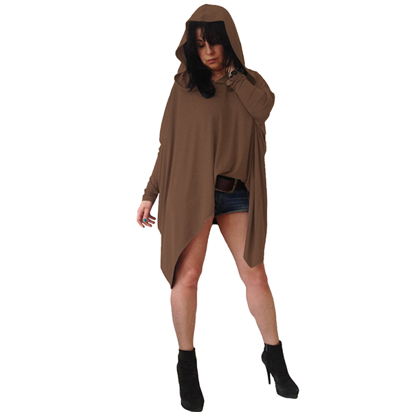 Trendy Irregular Hem Solid Hooded Shirt