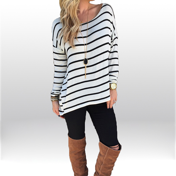 Classical Look Crew Neck Stripe Shirt