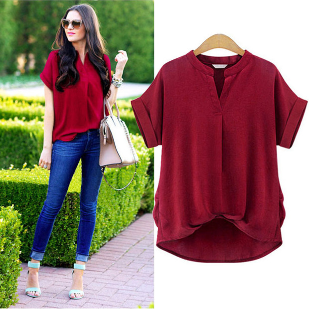 Plus Size Solid Loose Asymmetric T Shirt Design