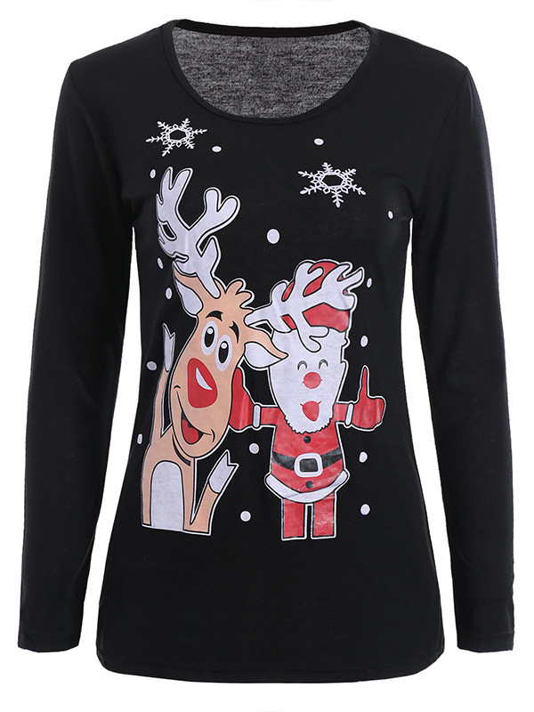 Classical Look Crew Neck Christmas Printing Shirt