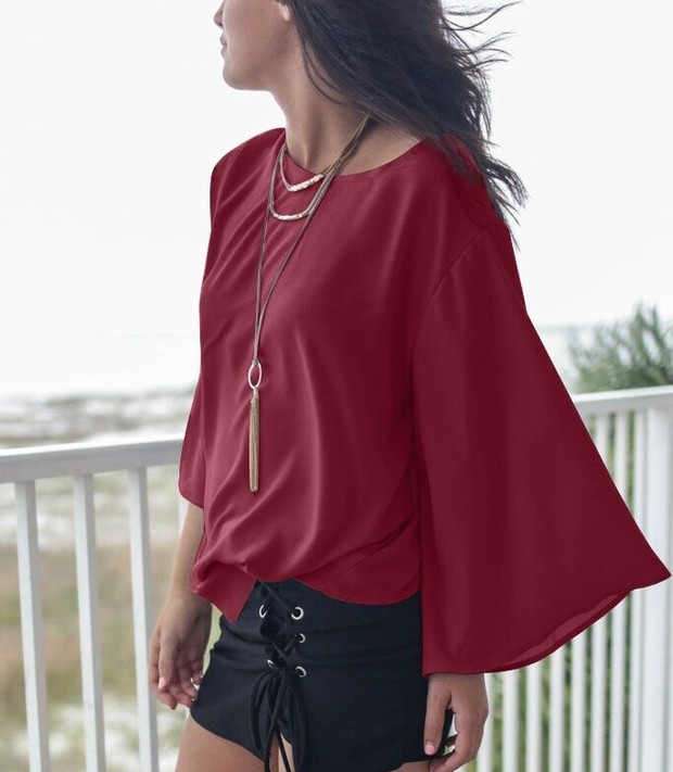 Simple Design Crew Neck Solid Loose Shirt