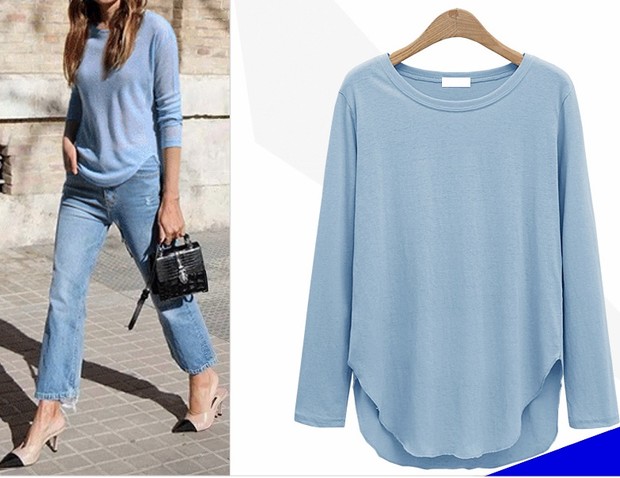 Simple Design Crew Neck Solid Loose Shirt