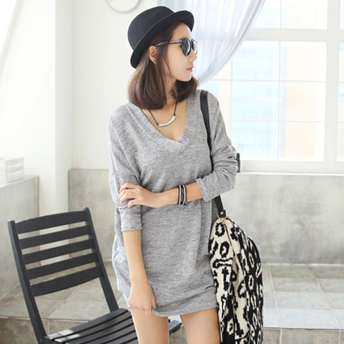 Korean Style Bandage V Neck Long Tee