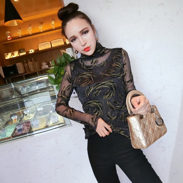 Slimming Turtle Neck See-through Gauze T Shirt Design