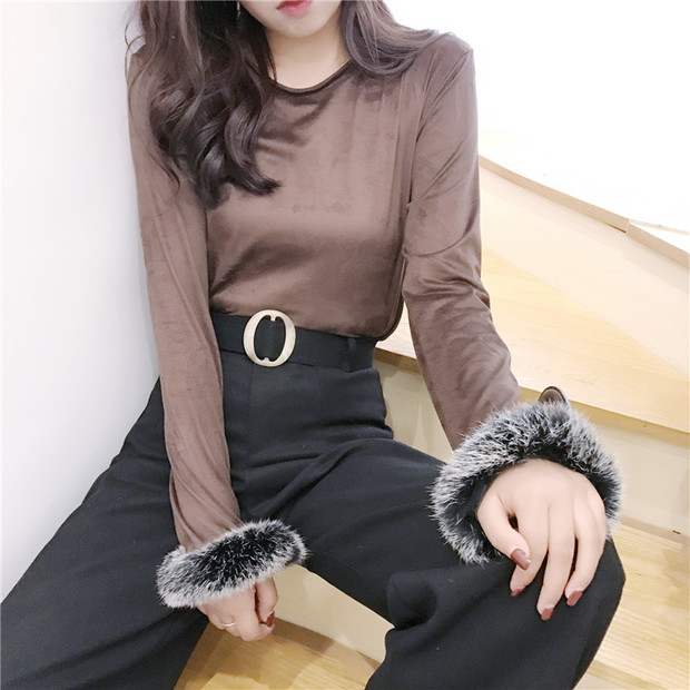 New Arrival Fluffy Trim Suede T Shirt Design