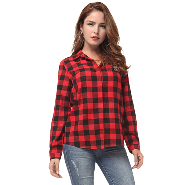 New Style Plaid Single Button Lapel Loose Shirt