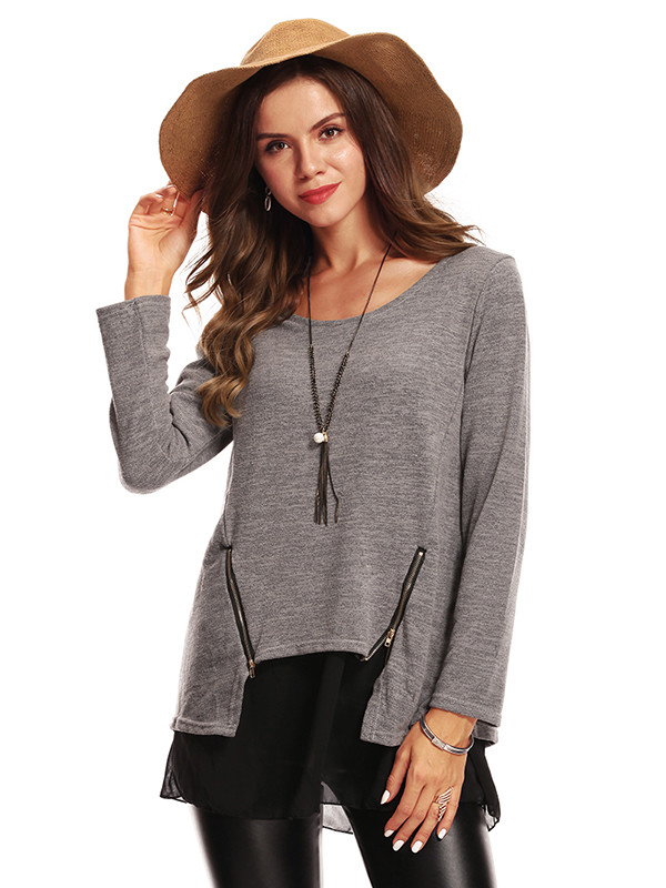 Casual Patchwork Long Sleeve Women T Shirt Design