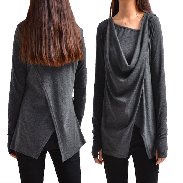 Stylish Pile Heap Collar Solid Split Shirt