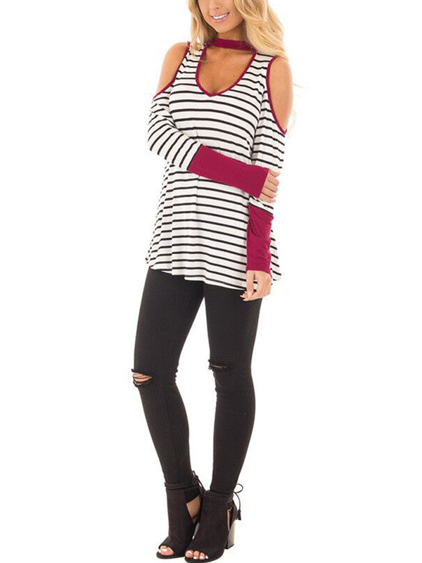 Off The Shoulder Low Cut Striped T Shirt Design