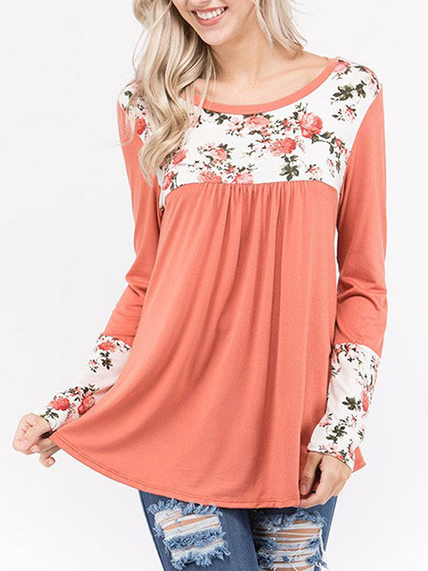 Hot Selling Floral Patchwork Crew Neck Tee