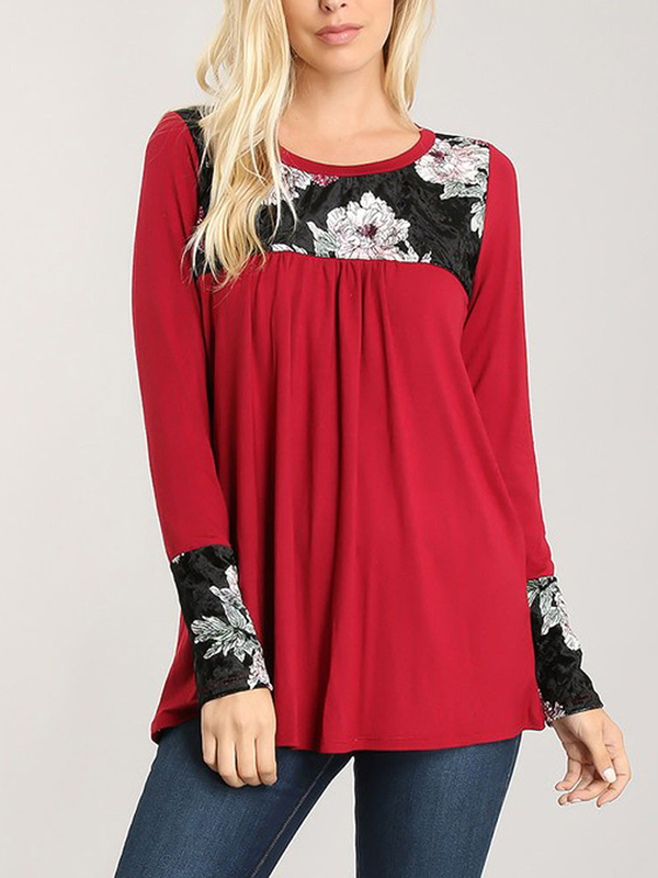 Casual Printed Crew Neck Pullover Rushed Tee