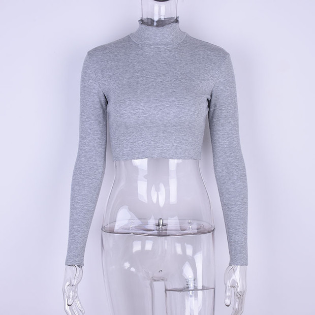 Trendy Long Sleeve Gray Crop Top T Shirt