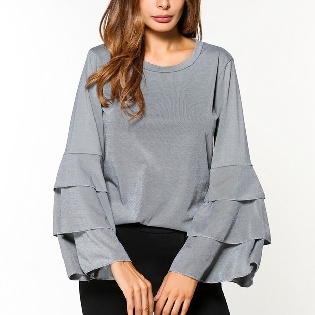 New Arrival Crew Neck Flare Sleeve Shirt