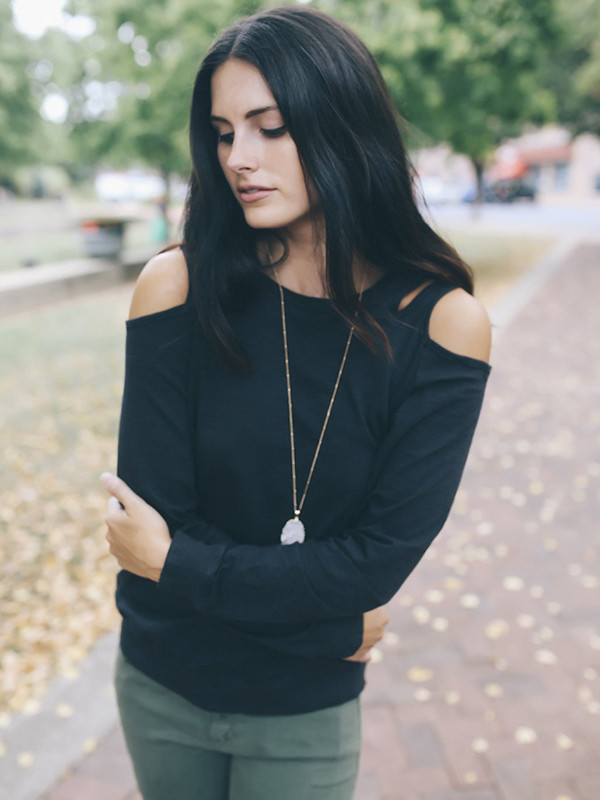 European Style Crew Neck Off Shoulder Shirt