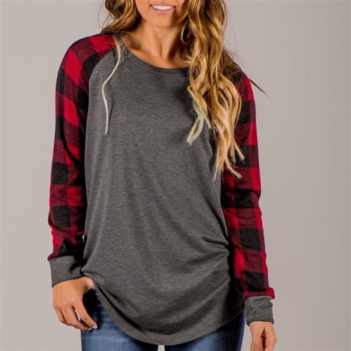 Casual Crew Neck Patchwork Plaid Shirt