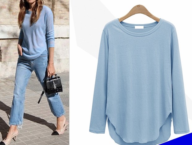 Classical Look Crew Neck Solid Irregular Hem Shirt