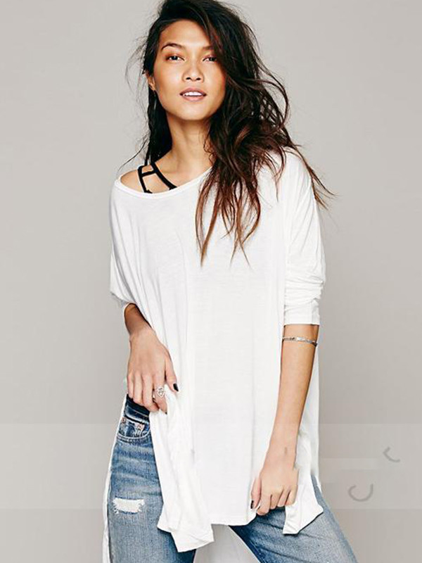 Simple Design Off Shoulder Irregular Hem Shirt