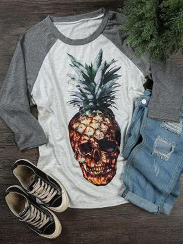 European Style Color Match Skull Pattern Shirt