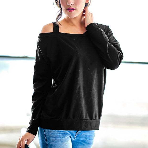 Casual Solid One Shoulder Shirt