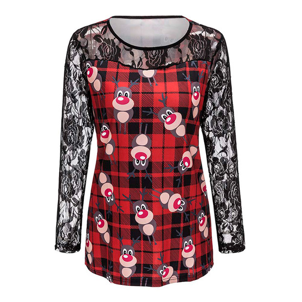 Fashion Crew Neck Patchwork Christmas Pattern Shirt