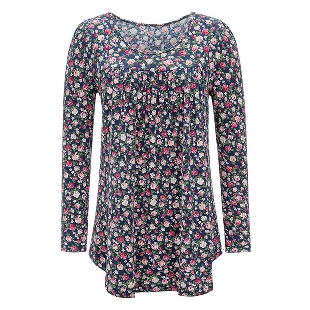 Rural Style Crew Neck Floral Printing Shirt