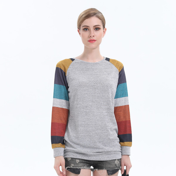 Color Block Long Sleeve T Shirt For Women