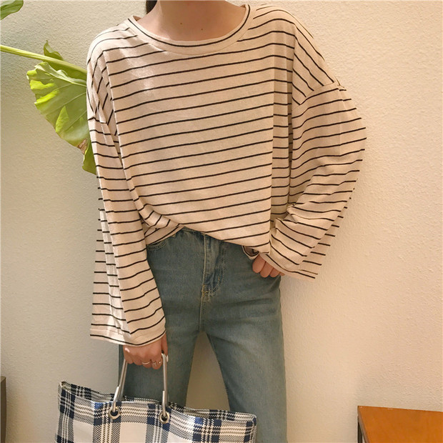 Newly Casual Crew Neck Stripe Shirt