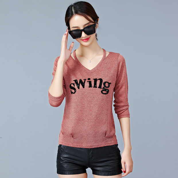 Easy Match V Neck Letter Printing Shirt