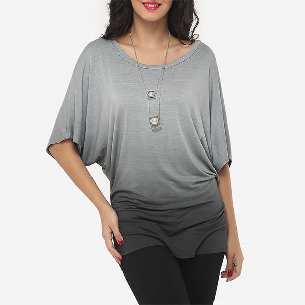 Gradient O Neck Loose Women T Shirt