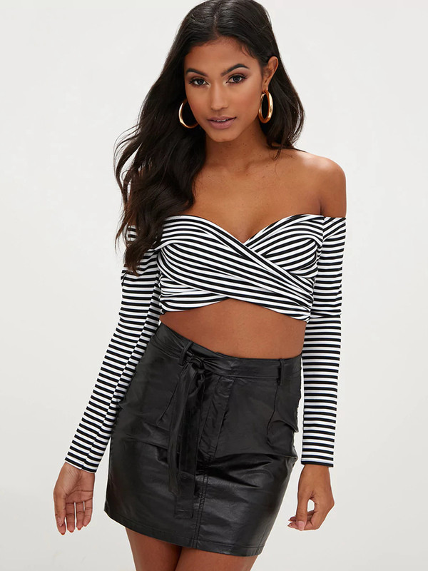 Cheap Outlet Stripe Wrap Cropped Tee Shirt