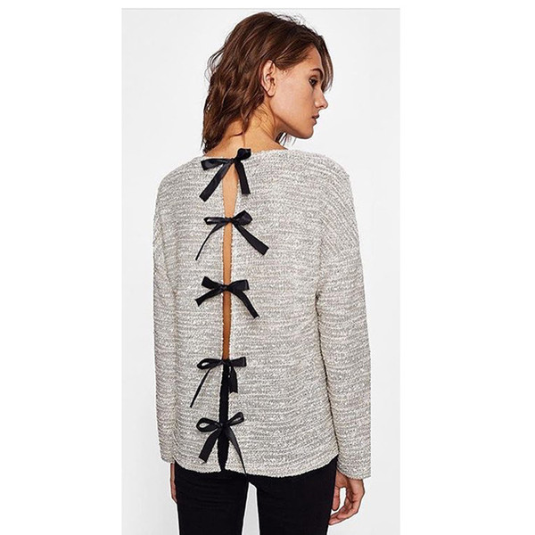 White Bandage Long Sleeve Knitted Basic Tee