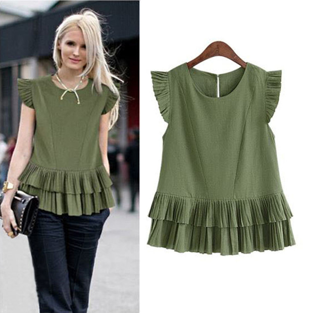 Stylish Pleated Trim Solid T Shirt Design