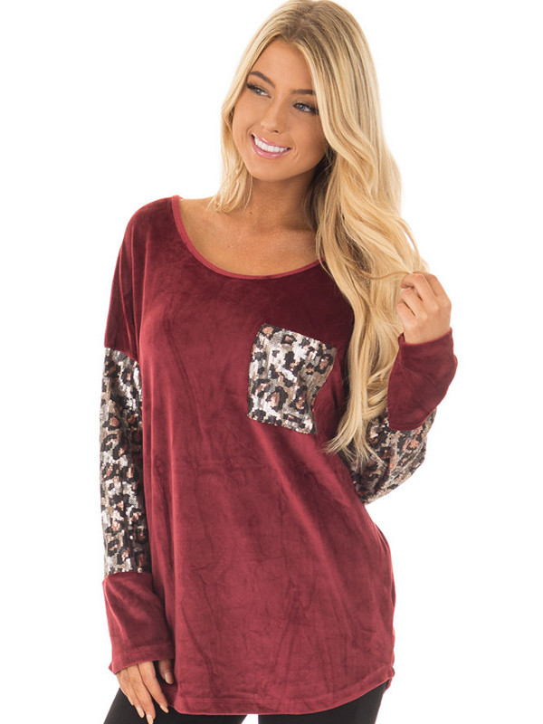 Fashion Crew Neck Leopard Patch Shirt