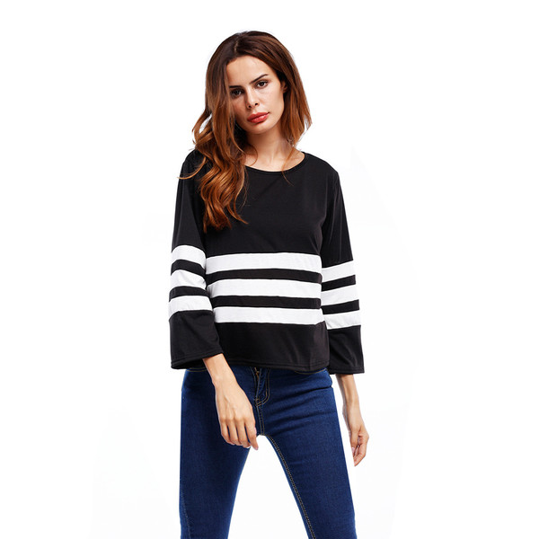 Black White Striped Casual T Shirt Design