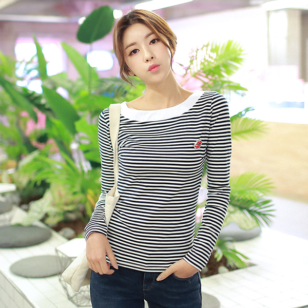 Fitted Crew Neck Stripe Shirt