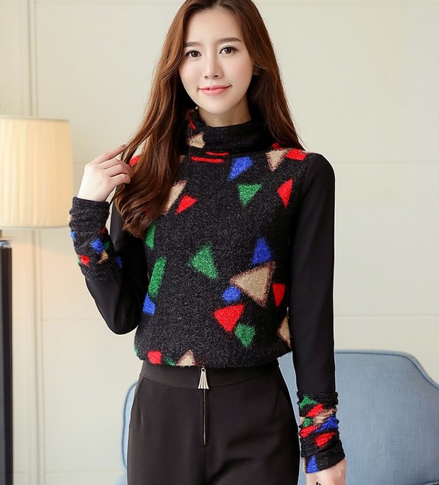 Fashion High Neck Colorful Triangle Pattern Shirt