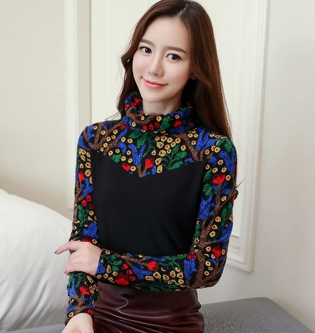 Sweet High Neck Floral Printing Shirt