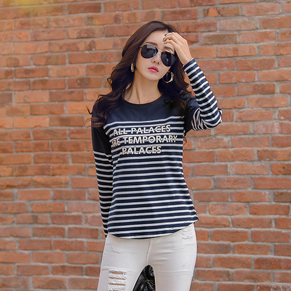 Blue Stripe Long Sleeve Regular Fit Tee