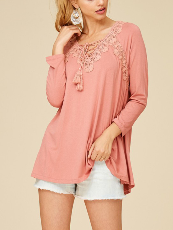 Fashion Bandage V-Neck Solid Asymmetrical Loose Tee