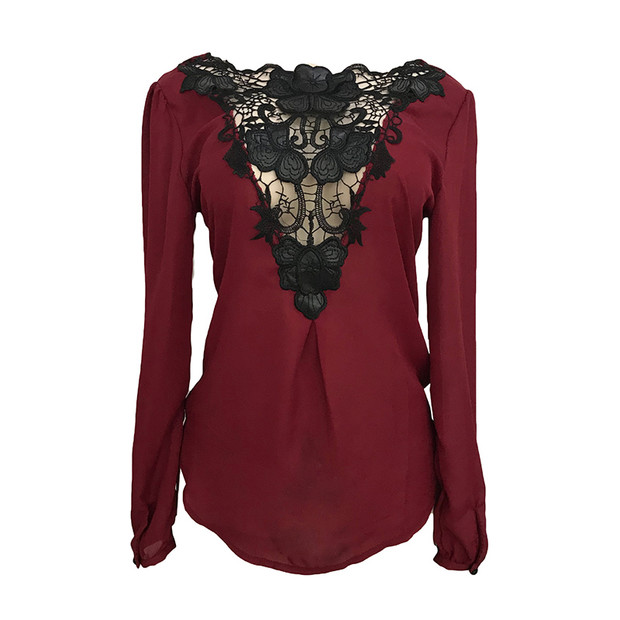 Lace Patch Low Back Long Sleeve Sexy T Shirt