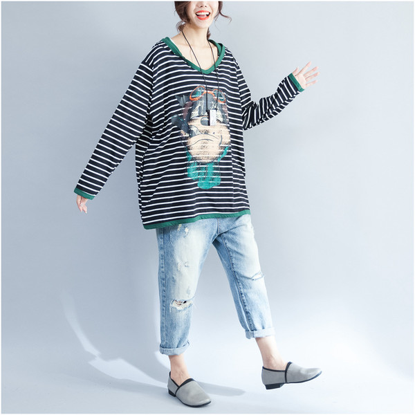 Cartoon Printing Striped Plus Size T Shirt