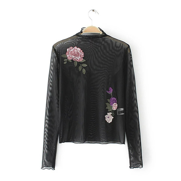 Flower Embroidery Perspective T Shirt(3-4 Days Delivery)