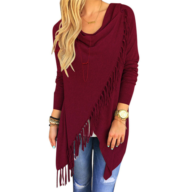 European Style Split Solid Tassel Shirt