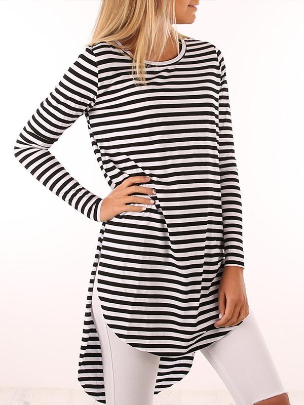 Hot Selling Crew Neck Stripe Long Shirt